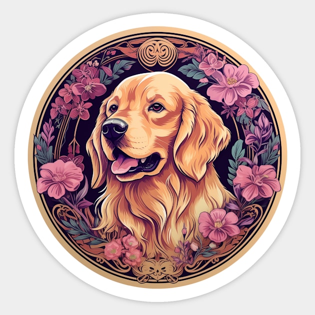 Golden Retriever Amongst Flowers Sticker by Bloom & Bee